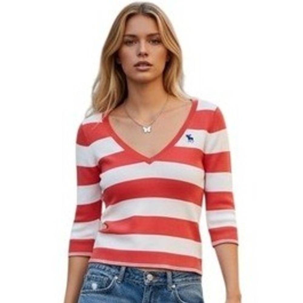 Y2k Abercrombie Indie Sleaze Girls Size Large V-neck Academia Stripe Grunge Top‎